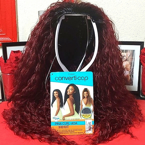 Outre Converti-Cap Half-Wig: Pina Curl Ada (Color Available: DR Red Velvet) - Picture 5 of 14